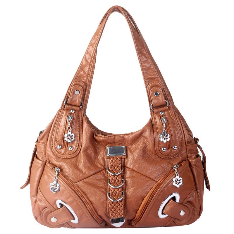 Европейская и американская винтажная стираная женская сумка через плечо - Ретро модная сумка-тоут светло-коричневого