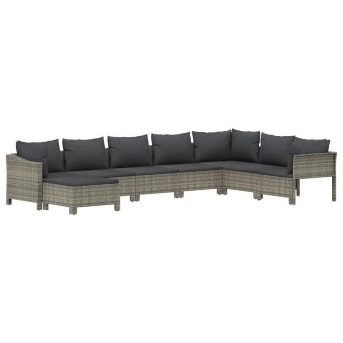 VidaXL Salon de jardin 8 pcs avec coussins Gris Résine tressée 3187298