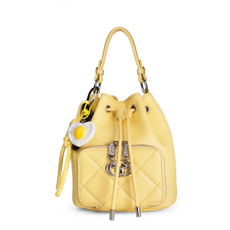 New Disney Synthetic Leather, Textile Mosaic Bucket Bag, One Shoulder Handbag Women's Yellow BMK-72631