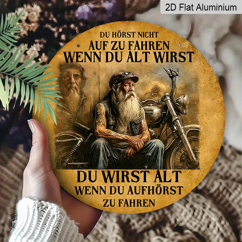 Aluminum Retro German Biker Wall Sign, "You Don't Stop Riding When You Get Old" Metal Plaque, Ideal for Motorcycle Lovers, Father's Day & Bar Decor