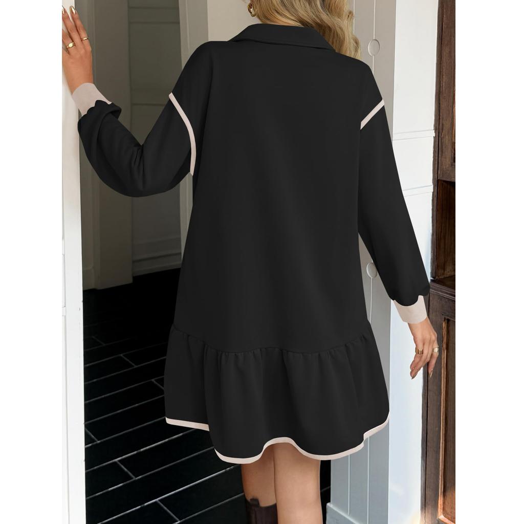Womens  Fall Oversized Sweatshirt Dress Casual Long Sleeve Zip Ruffle Hem Pullover Dresses
