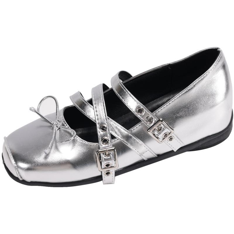 Ballet silver Mary Jane shoes women's new summer height-increasing single shoes light mouth square head small leather shoes