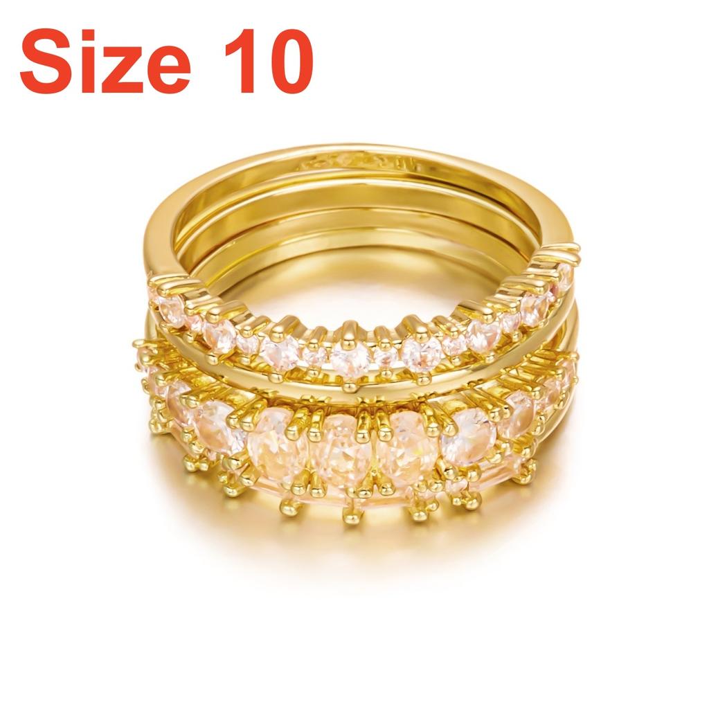 4Pcs/Set Simple Brass Inlaid Round Oval Square CZ Zircon Rings Set For Women Men Trendy Geometric Stackable Finger Ring Jewelry