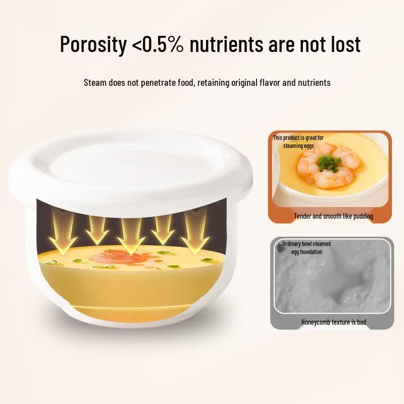Chuanye 800ml Pure White Ceramic Steaming Bowl with Lid