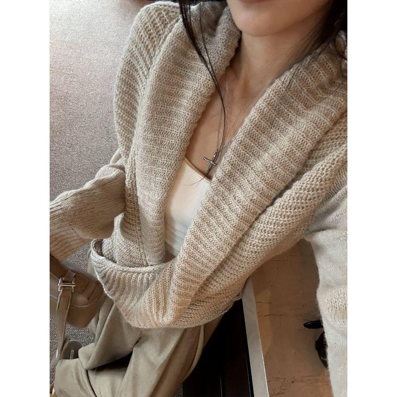 

Yolo Shop Khaki Lapel Tie Cross-Design Sweater for Women, Autumn Lazy Style Knitted Cardigan Top Khaki One size fits all