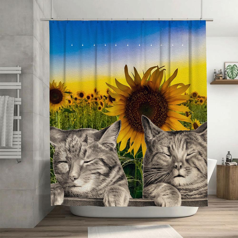 Kolorowa Kwiatowa Zasłona Prysznicowa Nowoczesna Dekoracja Łazienki Do Domu Pomarańczowe Żółte Kwiaty Wodoodporna Tkanina 180Gsm Rozmiar: L72 X W72 cali