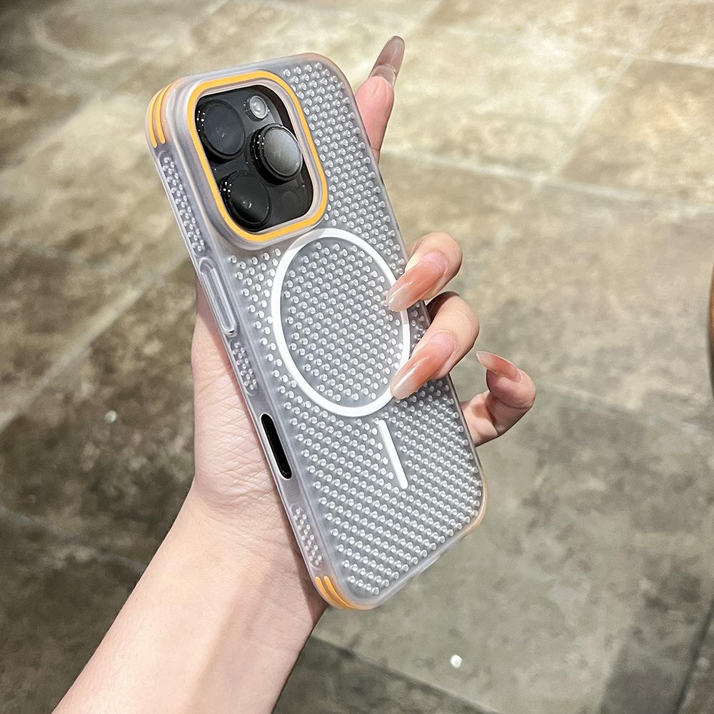 Applicable To Apple 16 Mesh Heat Dissipation Magnetic Phone Case IPhone 15 Four Corner Anti Fall Contrast Ultra Thin Protective Case 14