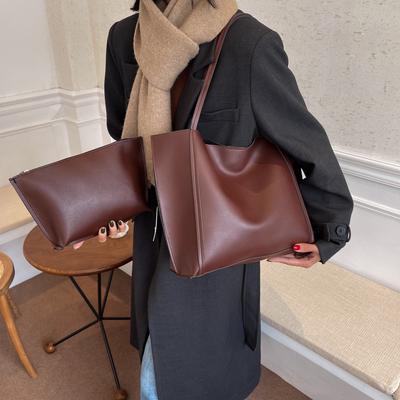 Grote Schoudertas Trendy Pu Leer Tote Bags Effen Kleur Dames Handtas Dames Fashi Onderarmtassen