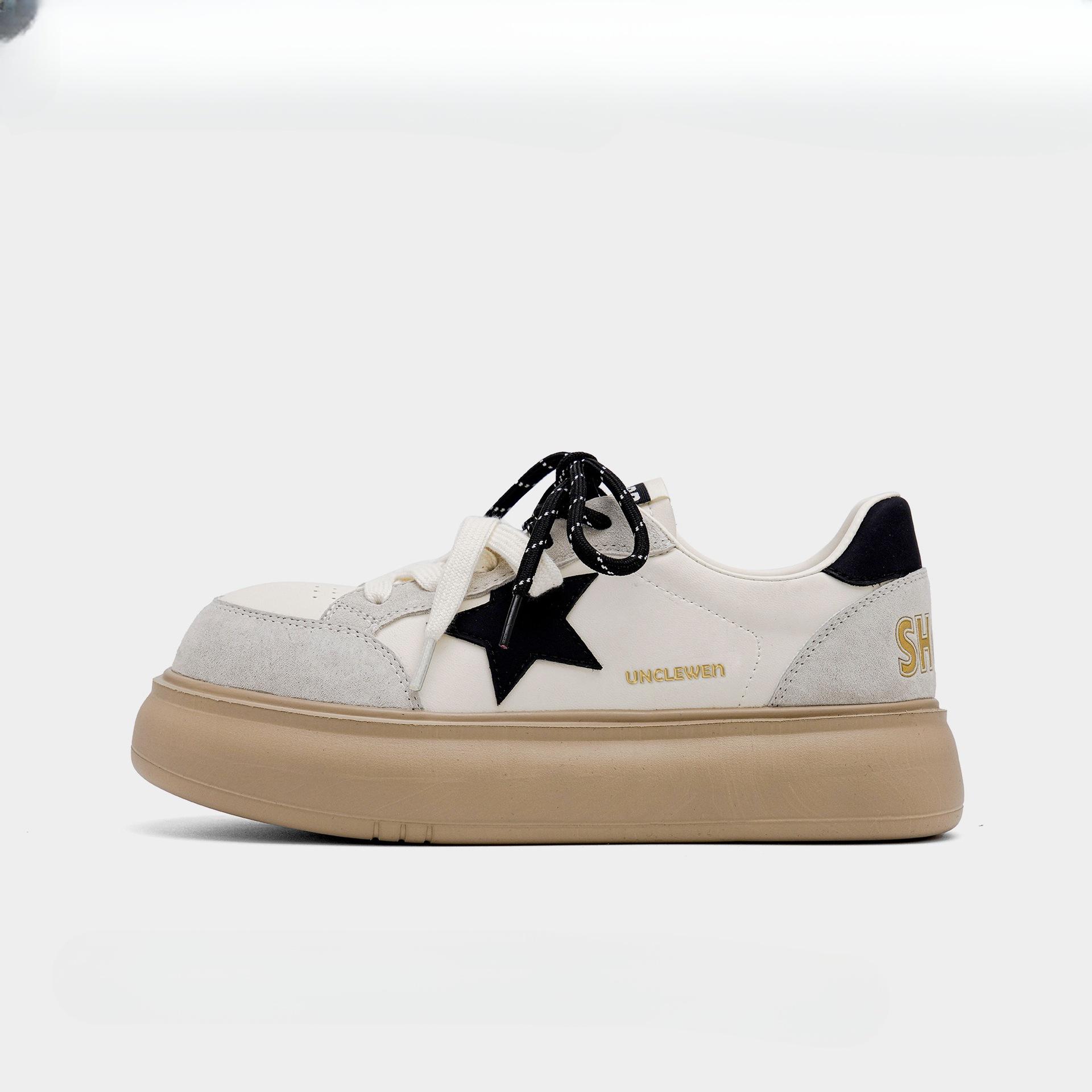 

Leather platform star breadboard shoes women s 2025 spring new round head lace-up color matching versatile casual little white shoes 35 бежевый