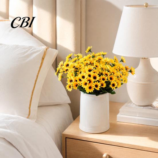Non-fading Artificial Blooms 24 Heads Sunflower Bouquet, Lifelike Silk Daisy, Flexible Stems DIY Realistic Petals Floral Arrangement for Home Desktop