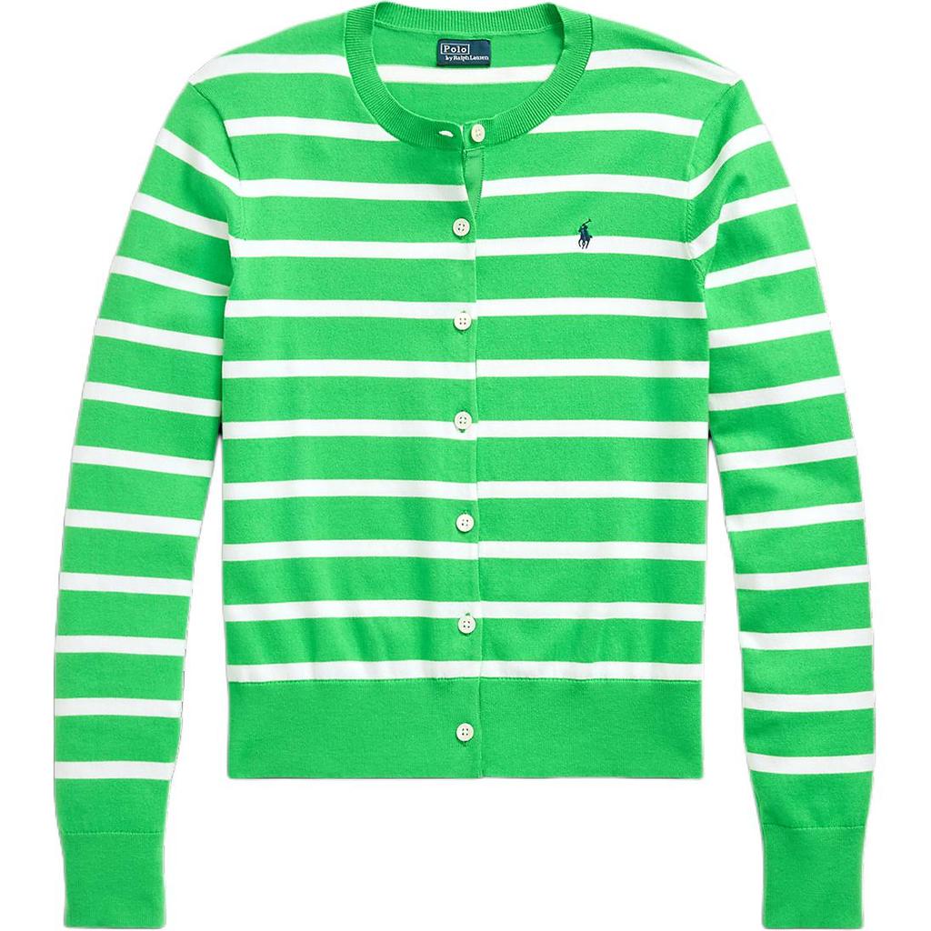 Polo Ralph Lauren Striped Cotton-Blend Cardigan Women Cardigans Green WMPOSWENC020957-300