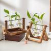 Nordic Wooden Frame Glass Hydroponic Flower Vase Set - Decorative Ornaments for Bedroom and Living Room