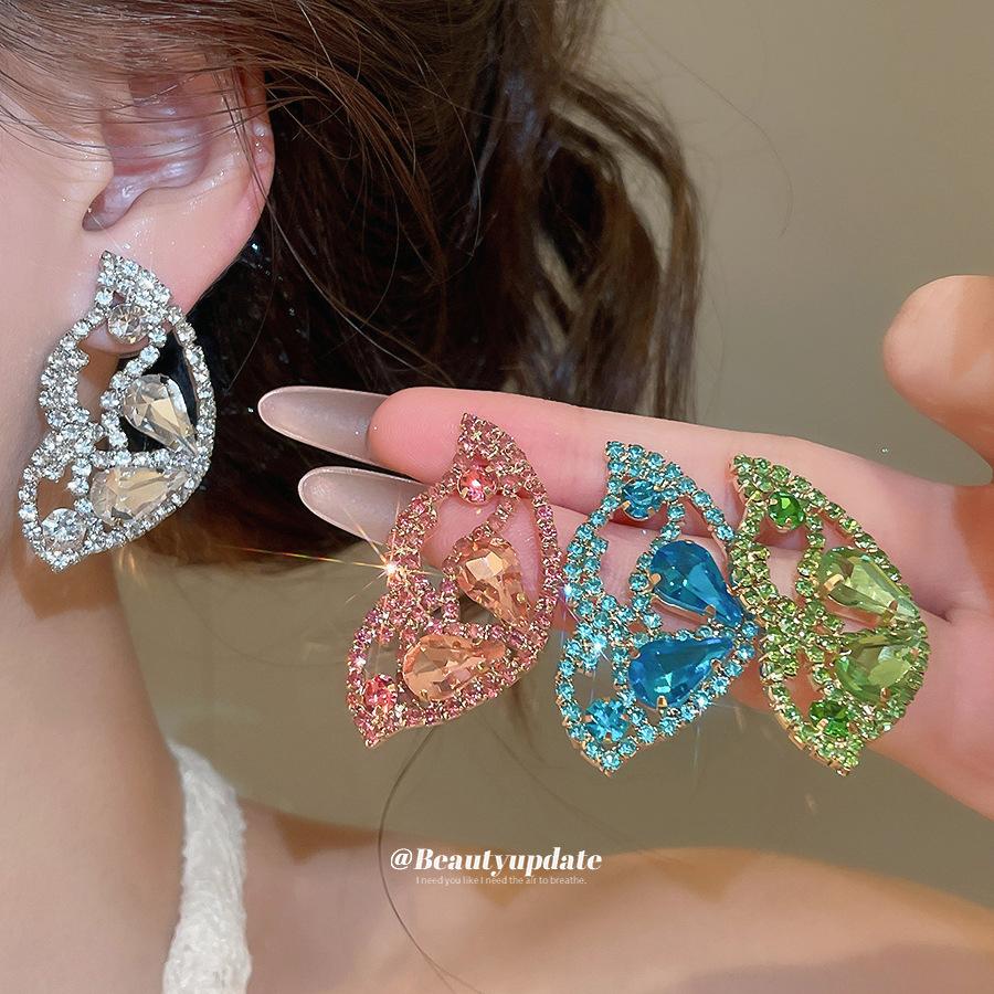 Silver Needle Court Style Diamond Hollow Water Drop Wing Earrings, Ins Exquisite Light Luxury Super Flash Premium Earrings for Women
