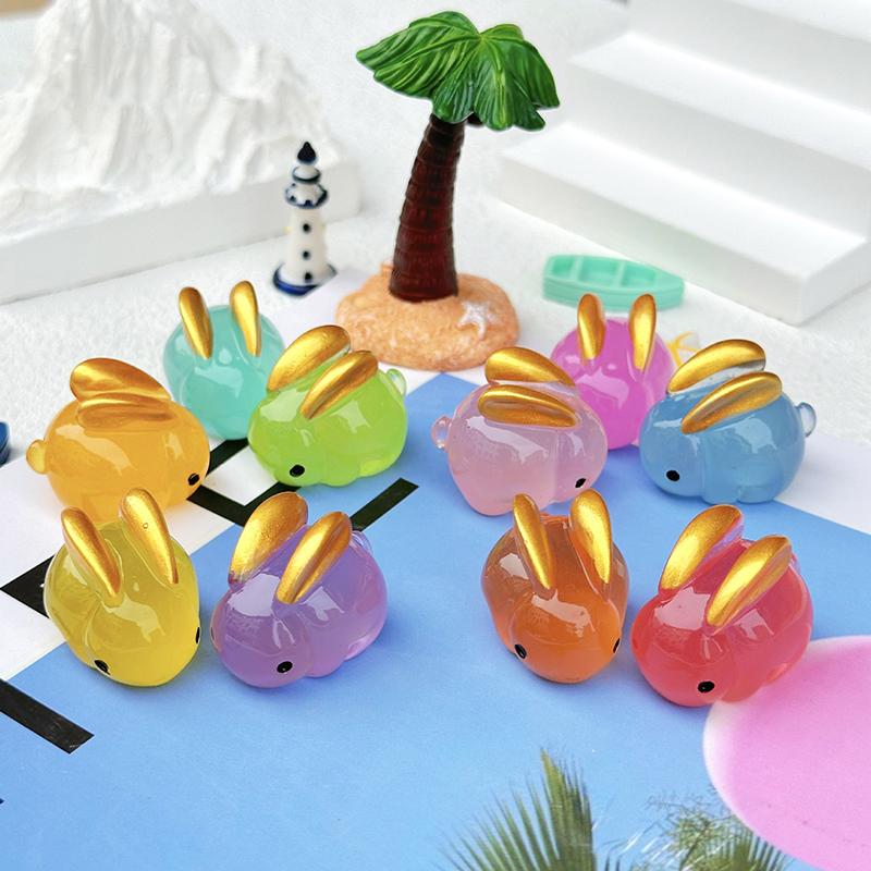 Luminous Golden-Eared Rabbit Micro Landscape Figure Ornament Outdoor Glowing Miniature Statue Potted Mini Garden Accessories