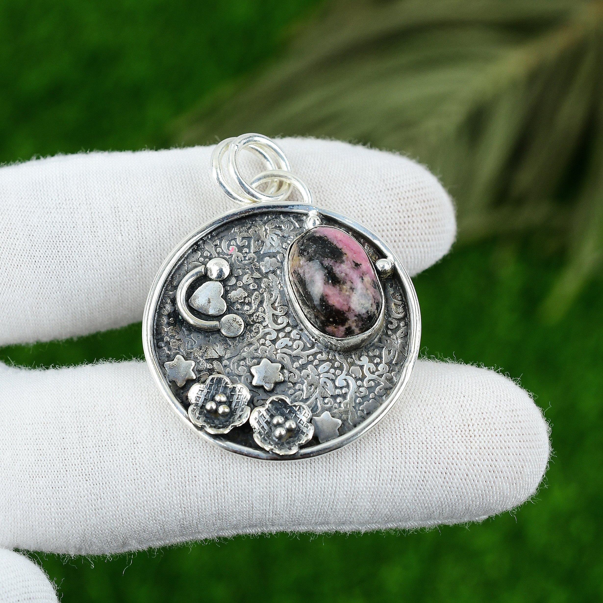 

Подарок для женщин Ювелирная подвеска Серебро 925 пробы Натуральный камень родонит