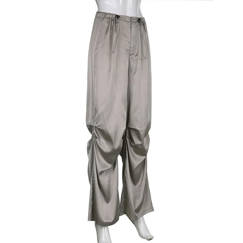 European and American Solid Color Vertical Feeling Floor Dragging Satin Trendy Loose Casual Pants