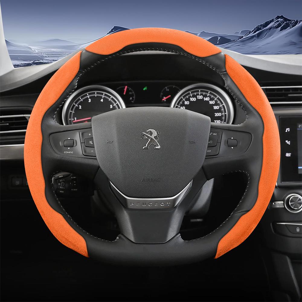 Vcxja9 Geschikt voor Peugeot Sports Suede Stuurwielhoes met Gespleten Drukknop Anti-Slip Ontwerp voor Modellen zoals 208 E-208, 2008 E-2008, 3008