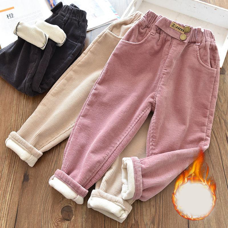 Kids Warm Pants Boy Girls Autumn Winter Corduroy Thick Outer Wear Sports Trousers 1-9Y Children Clothes Casual High Waist Pants