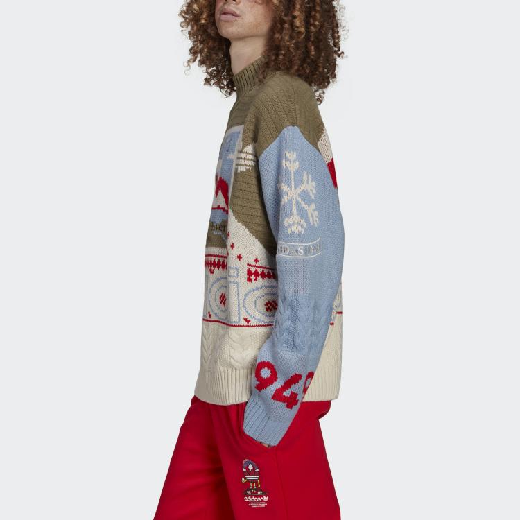 Adidas Originální Vánoční svetr Originals s trojlístkem, patchworkový rolák, pánské topy, vícebarevný HK7440