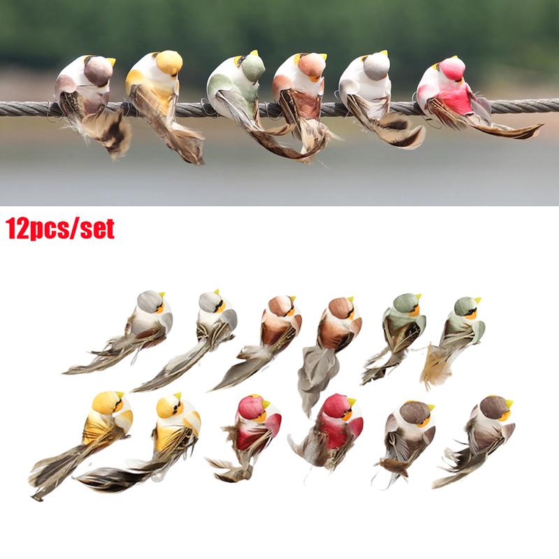 12Pcs Simulation Bird Miniature Decoration Diy Crafts Foam Feather Artificial Fake Birds Models For Home Garden Prop Decor