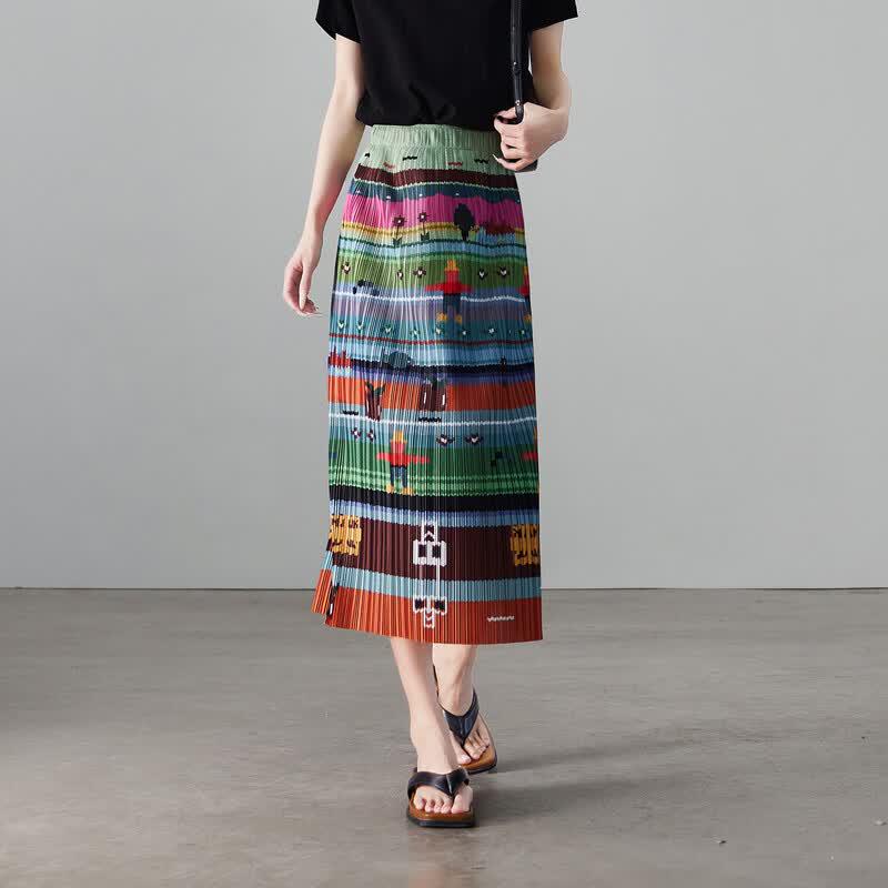 SOFSIL Women's Playful Floral Pleated Midi Skirt