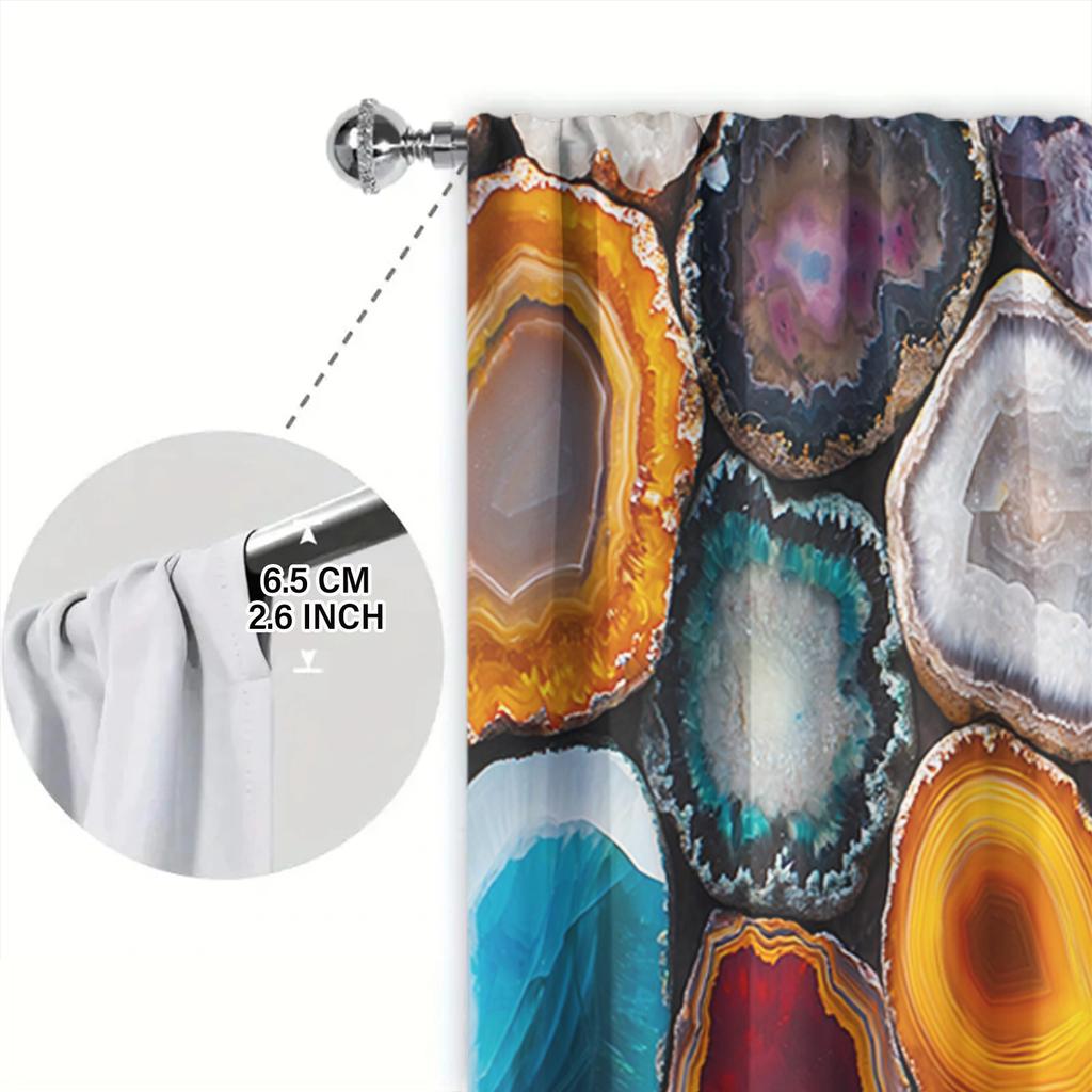2pcs Beautiful Colored Agate Printed Curtain for Home Decor - Rod Pocket Window Treatment for Bedroom, Office, Kitchen