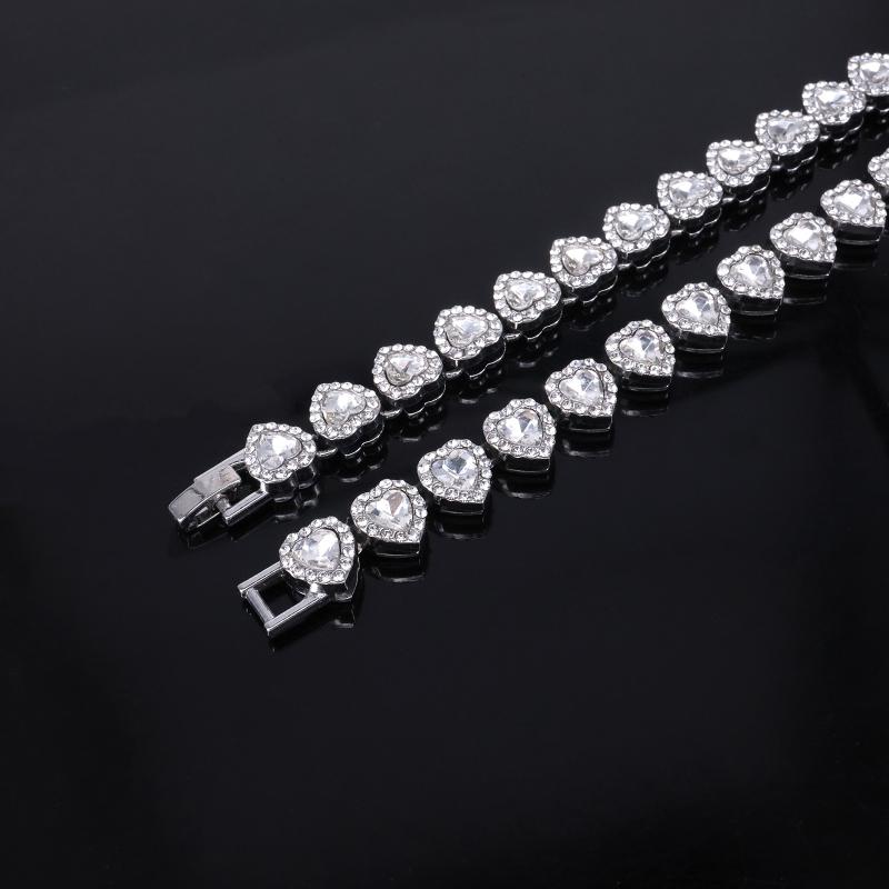 Bracelet Collier Chaîne Tennis Hip Hop 45 cm Cœur Brillant Cz Bijoux de Fête Rock