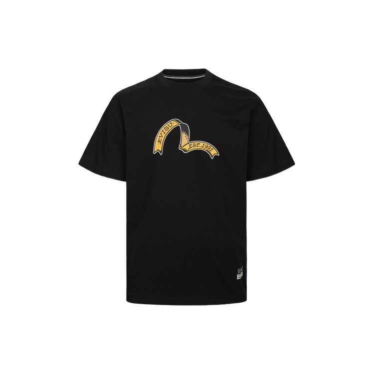 Evisu SS24 Ribbon Seagull And Family Flower Print Regular Fit T-Shirt Men T-Shirts Black 2ESHTM4TS1078XXCT