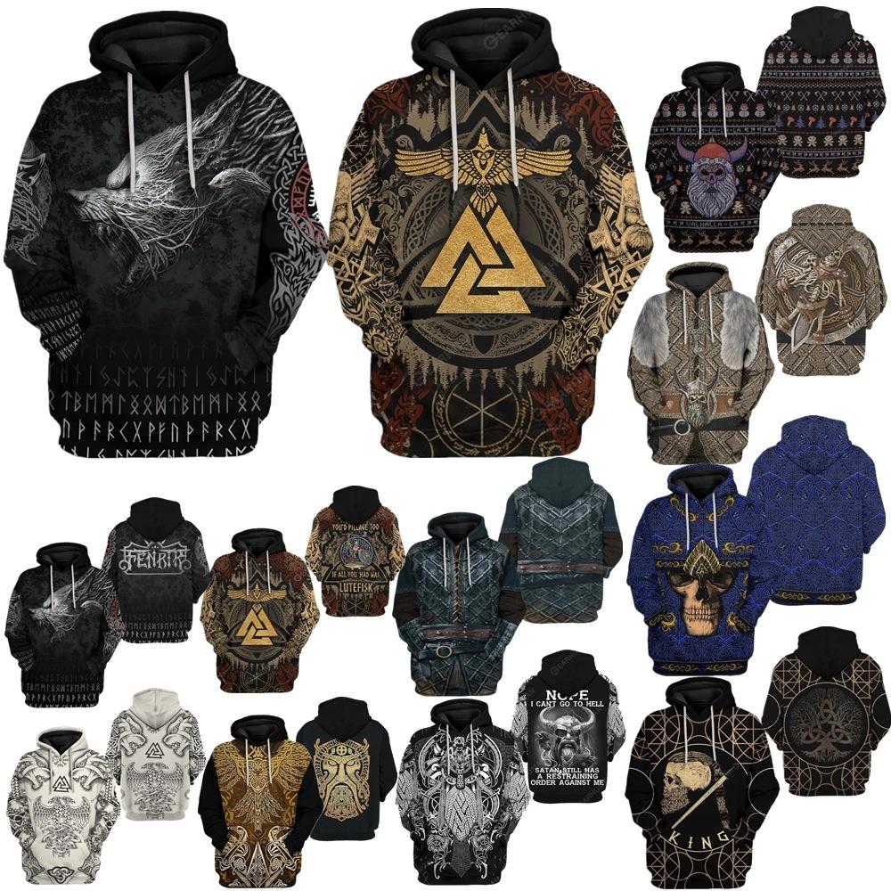 

15 Colors Men Women Viking Hoodies New Streetwear Harajuku Casual Viking Graphic Printed Hooded Cosplay Pullover Sweatshirts XS темно-синього кольору