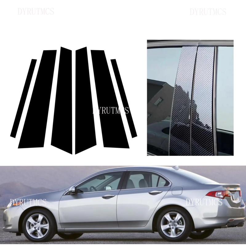 6PCS Gloss Black Pillar Posts Fit For Acura TSX CU 2008-2014 2009 Window Decor Door Side Mouliding Trim Cover Silver Carbon