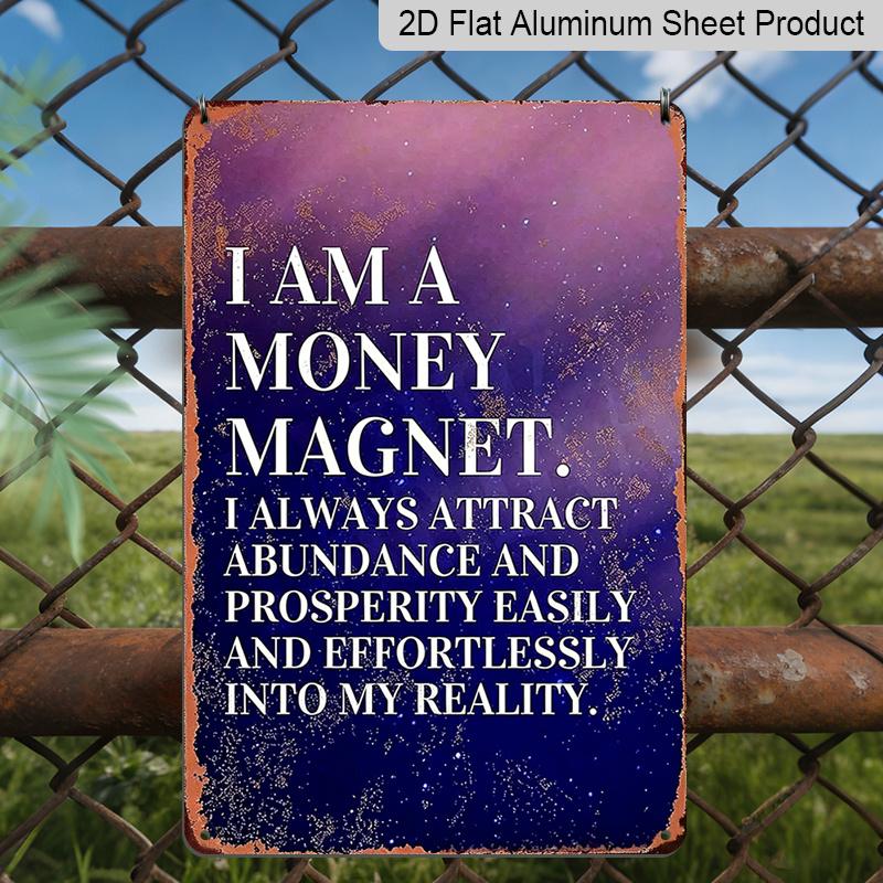 

2D Flat, Vintage I Am A Money Magnet Metal Wall Decor - Durable Aluminum Sign, Positive Affirmation Plaque for Home, Office, Cafe, Attract 20*30cm