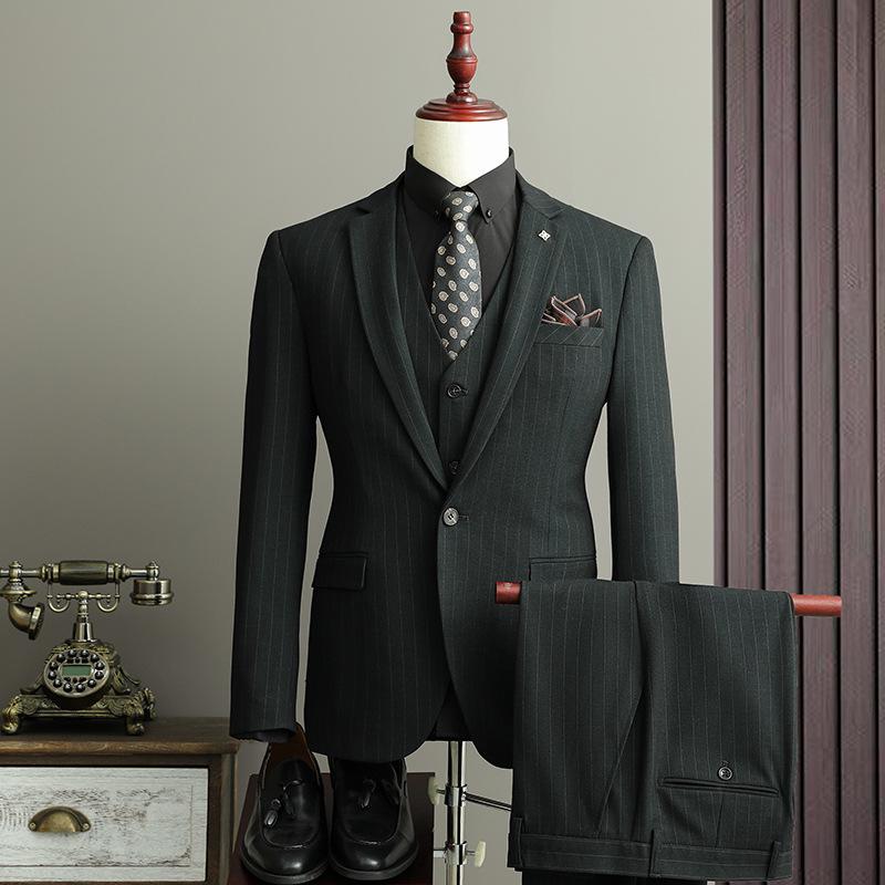 Men's Striped Slim Fit Plus Size Business Casual Suit Set SJT9961-P285
