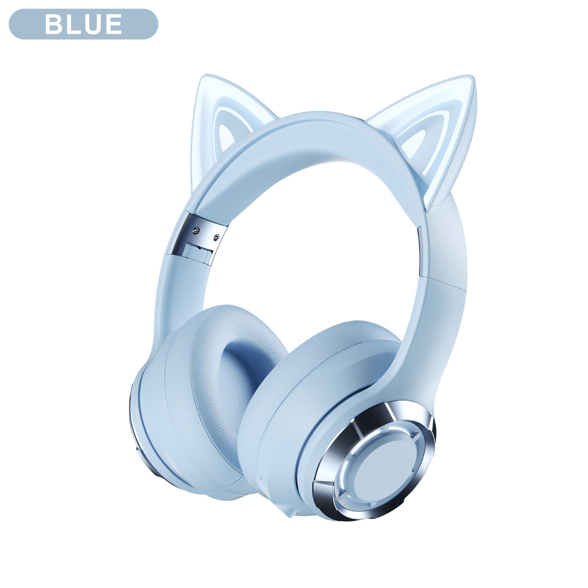 

Cat Ear Bluetooth Headphones: Foldable & Stylish with Paw Design синій