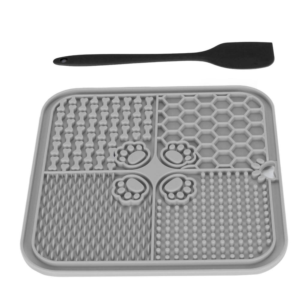 Pet Licking Mat Prevent Choking Silicone Dog Slow Feeder Pad with Suction Cups for Puppy Cats Gray
