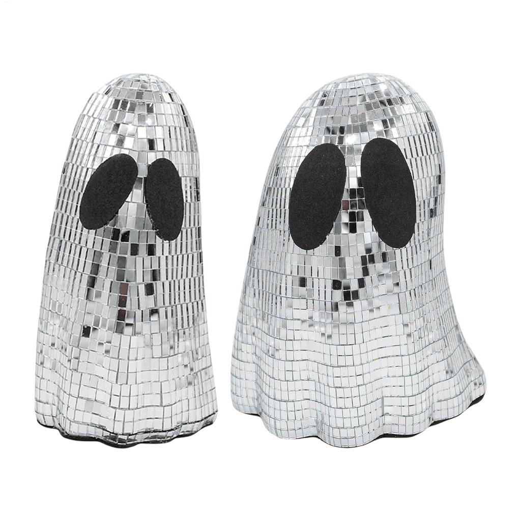 Halloween Retro Disco Silver Ghost Fashion Mirror Ball Ghost Statue Home Halloween Party Decoration Ornaments