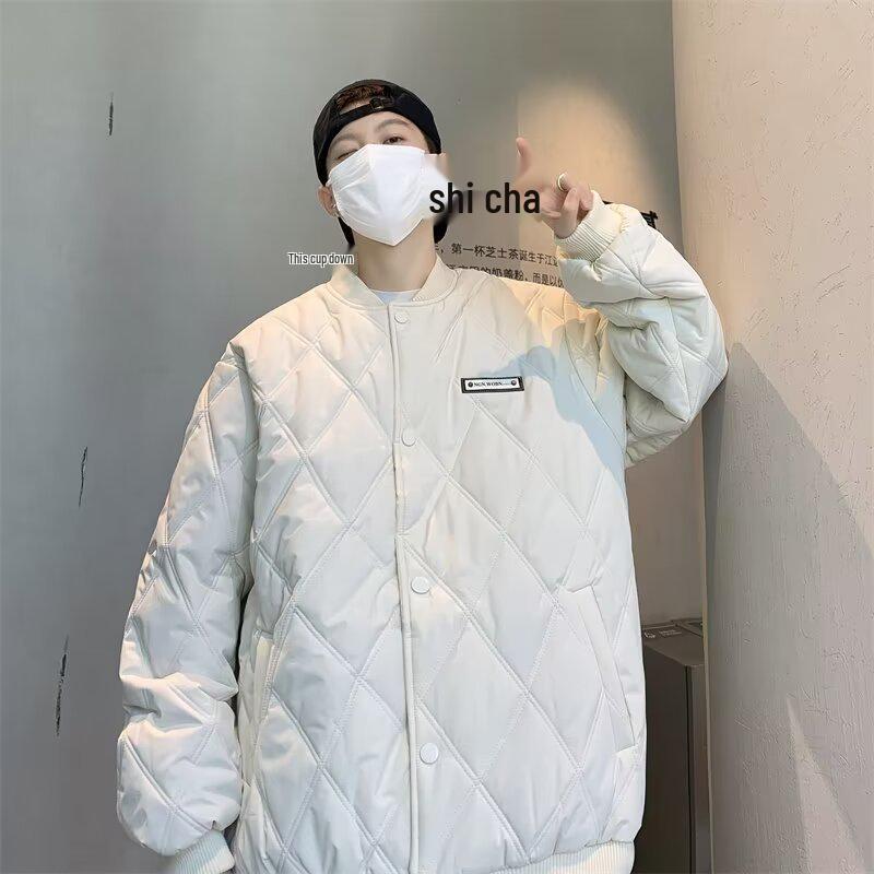 Men s Retro Rhombic-Collar Thick Cotton Jacket Medium