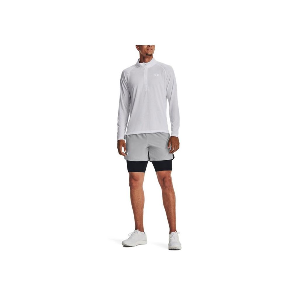 Under Armour Solid Color 1/2 Zip Running Breathable Crew Neck Pullover Long Sleeve Raglan T-Shirt Men Tops White 1361474-100