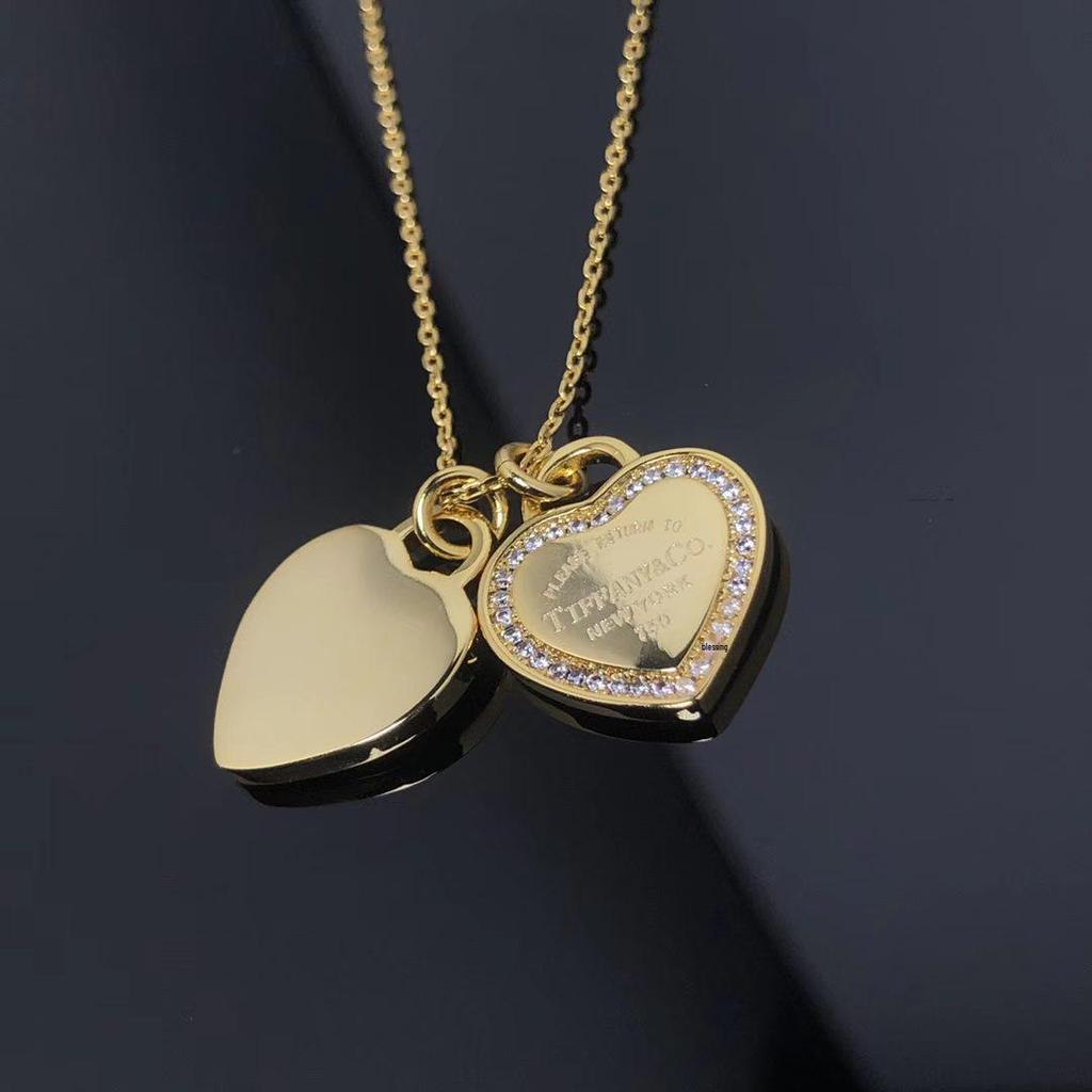 Collar con Colgante de Corazón de Plata de Ley 925 para Mujer Familia T con Diamantes y Esmalte, Cadena Clavicular Azul Clásico, Colgante para Mejor Amiga