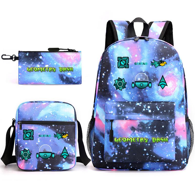 Geometric sprint trend starry sky schoolbag three-piece geometry dash heat transfer personalized backpack leisure bag