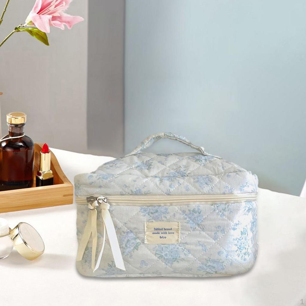 Aesthetic Makeup Bag Floral Toiletry Organizer with Handle Wash Pouch for