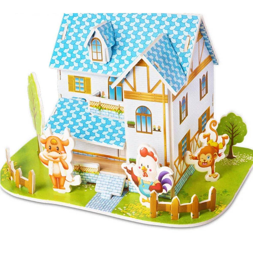 Kids 3D Stereo Puzzle Cartoon House Castle Building Model DIY Handmade Early Learning Educational Toys Gift for Children