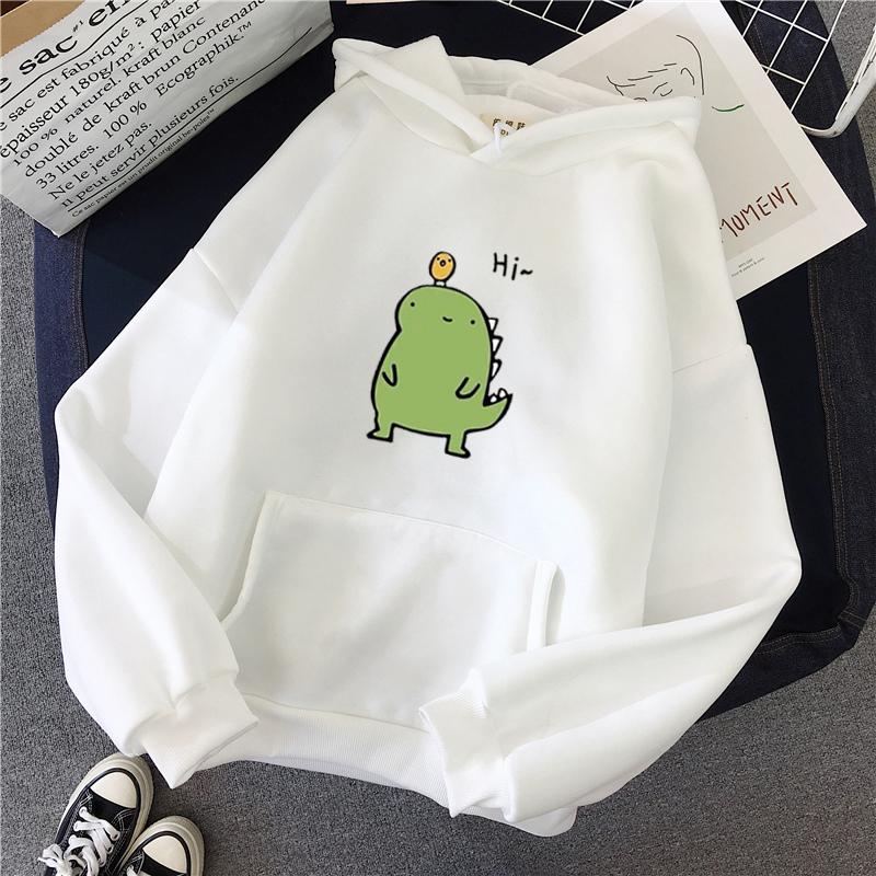 Harajuku Hoodie Kawaii Dinosaur Print 2020 Winter Clothes Women Loose Oversized Sweatshirt Warm Trend Casual Graphic Korean Top