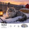 500pcs/Puzzle Game for Endurance And Logic Training - Exquisite Puzzle - (Snowy Night Orange Light Side Gray Pattern Long-Haired Cat Wooden Fence Red