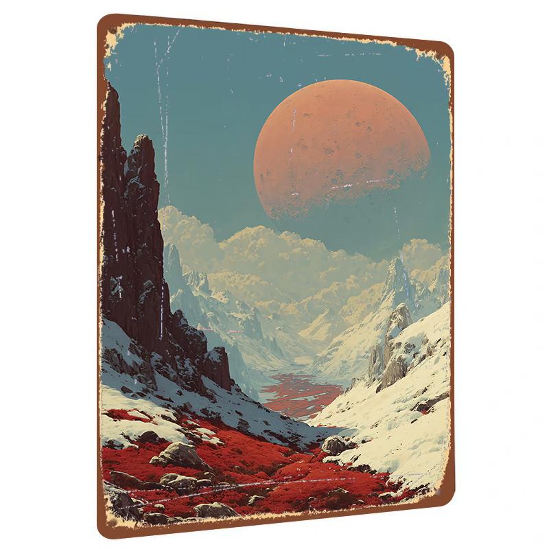 

Red Planet Snow Mountain Landscape Metal Wall Art Modern Home Decor Living Room Bedroom Metal Hanging Ornament 20x30cm（7.8x11.8inch）