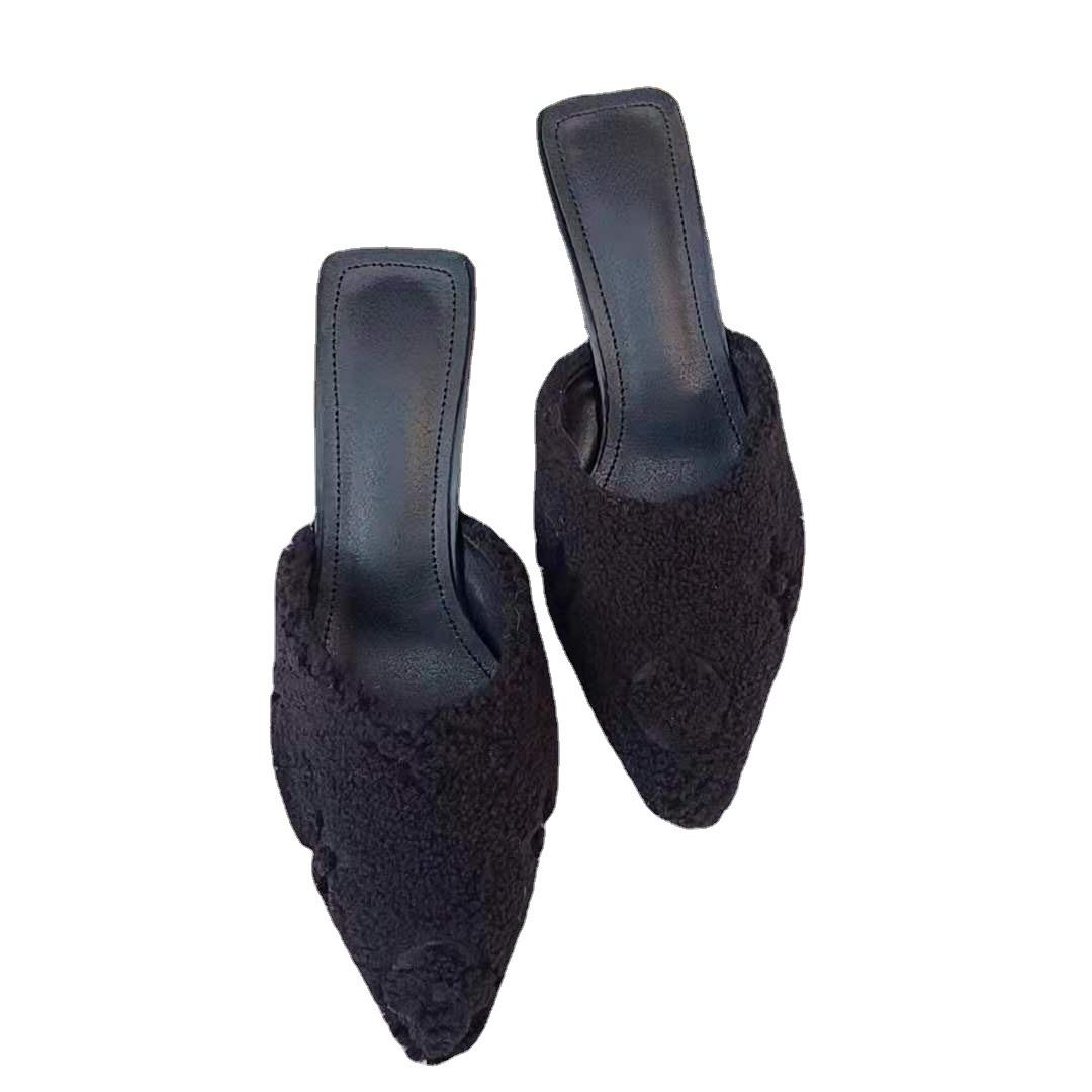 

Женские модные острые тапочки на шпильке, женские зимние теплые меховые тапочки, уютные мягкие пушистые женские шлепанцы из искусственного меха со знаменитостями 42 чёрный