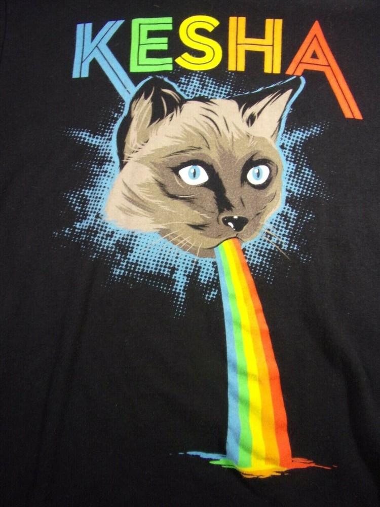 Vintage Kesha Cat Throwing Up Rainbow Cotton All Size Black Unisex Shirt TT144 Unisex T-Shirt XXXXL