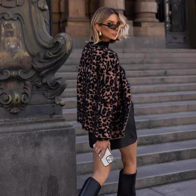 2024 Autumn Women's European and American Style Leopard Print Versatile Fashion Coat