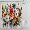 3D Floral Shower Curtain Set Orange Flower Design Fabric Bathroom Decor Waterproof Washable Shower Curtain Set with Hooks