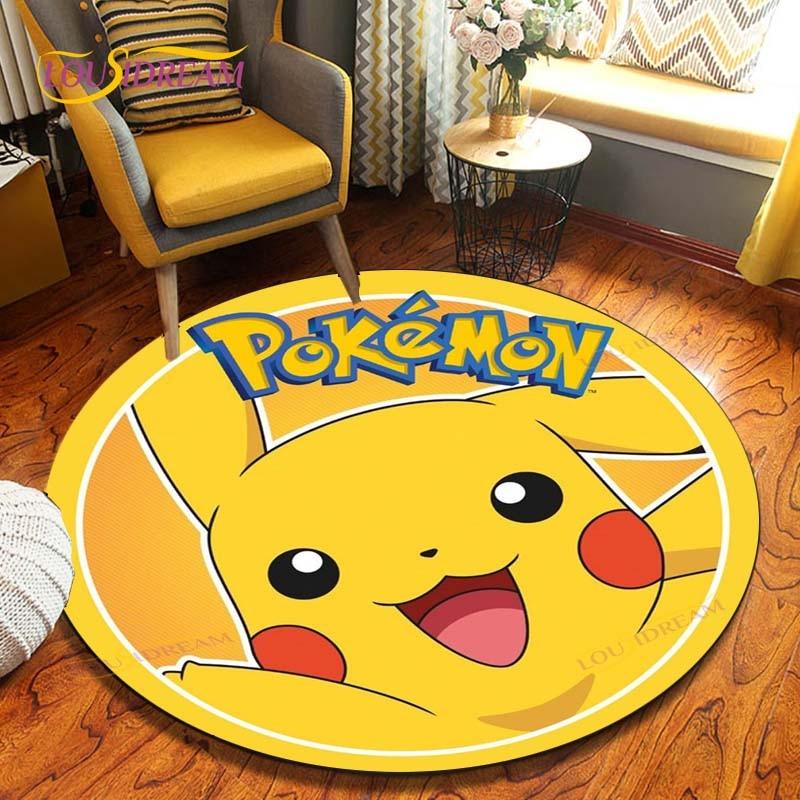 Cartoon Pokemon Runder Teppich Bodenmatte Schlafzimmer Flanell Tierteppich Rutschfeste Baby-Spielmatte Kinderzimmer Dekoration Matten