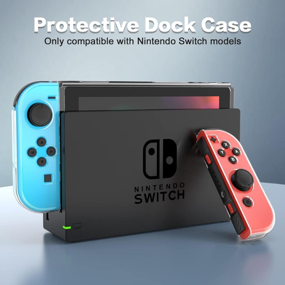 Carcasă de protecție TPU în carouri pentru Nintendo Switch, concepută ergonomic pentru atingere confortabilă, cu taste și film temperat pentru ecran